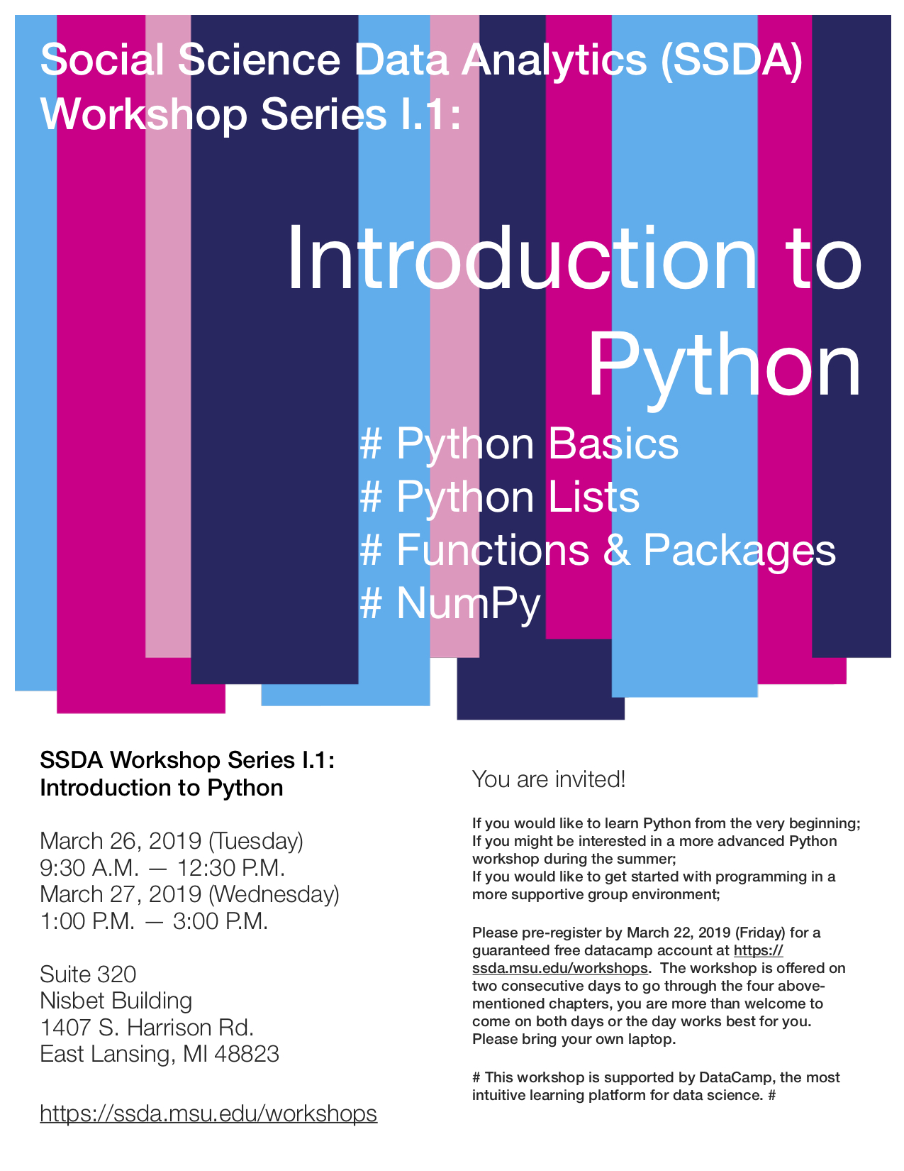 SSDA workshop flyer -- Introduction to Python
